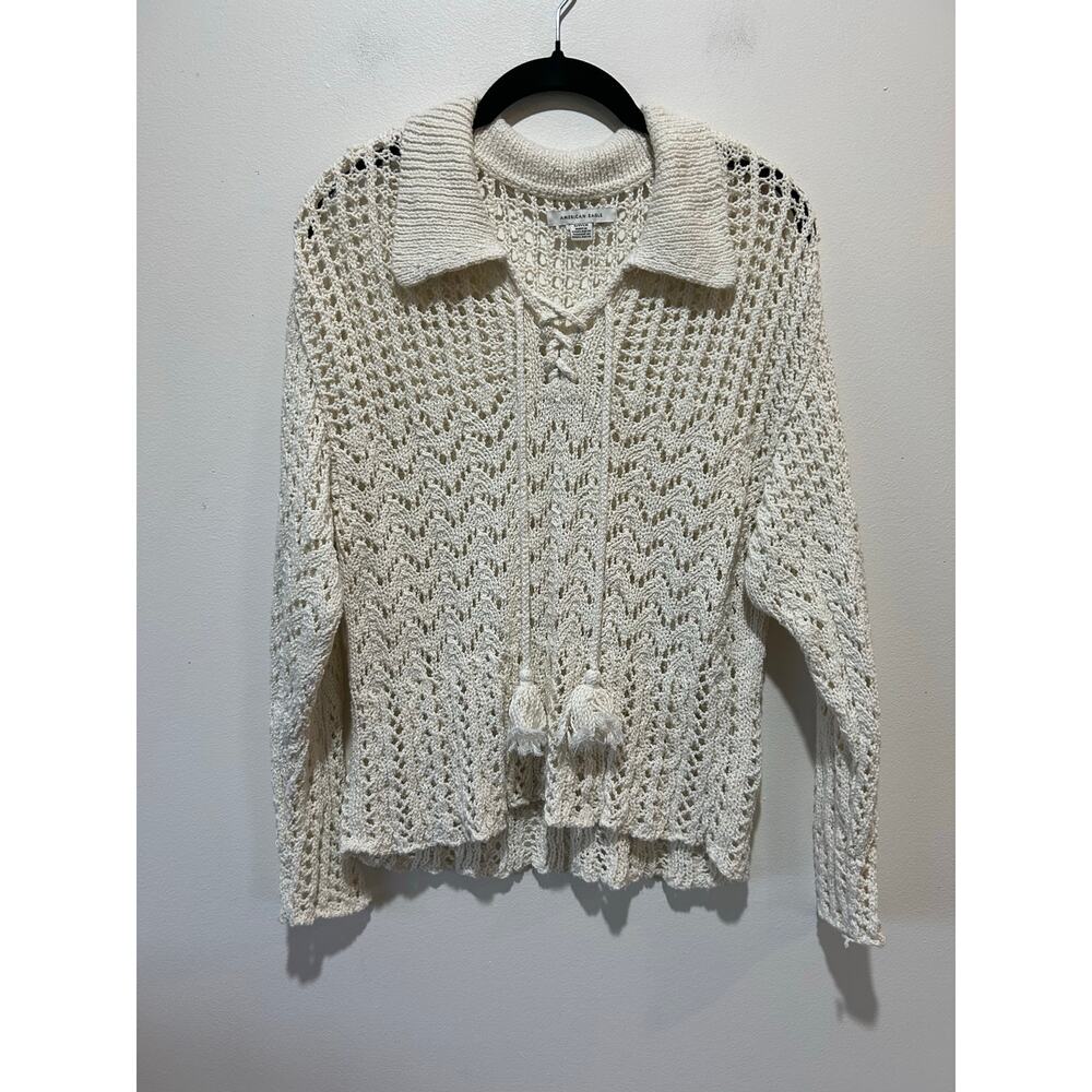American Eagle crochet top sweater womens S cream